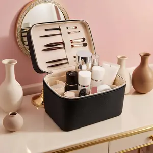 Double Layer High-End Makeup Bag, Large Capacity PU Leather Cosmetic Box, Convenient Washroom Organizer, Storage Box