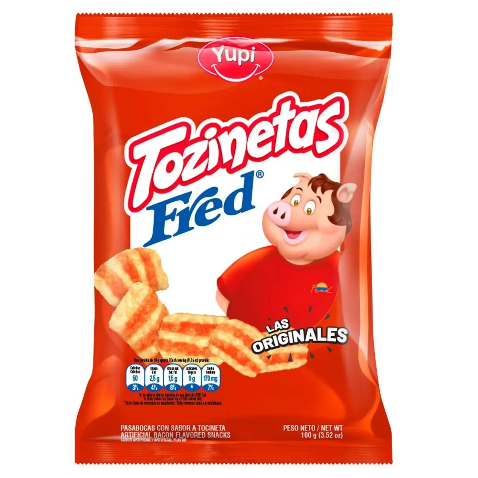 Tozinetas Fred Tocino - 100g (3.53 oz) Familiar - Crispy Bacon-Flavored Snacks