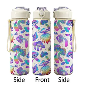 750ML Plastic Cup with Straw, Colorful Mushroom Print, Leak-Proof Travel Mug, Ideal for Fitness Camping, Perfect Gift for Family Friends