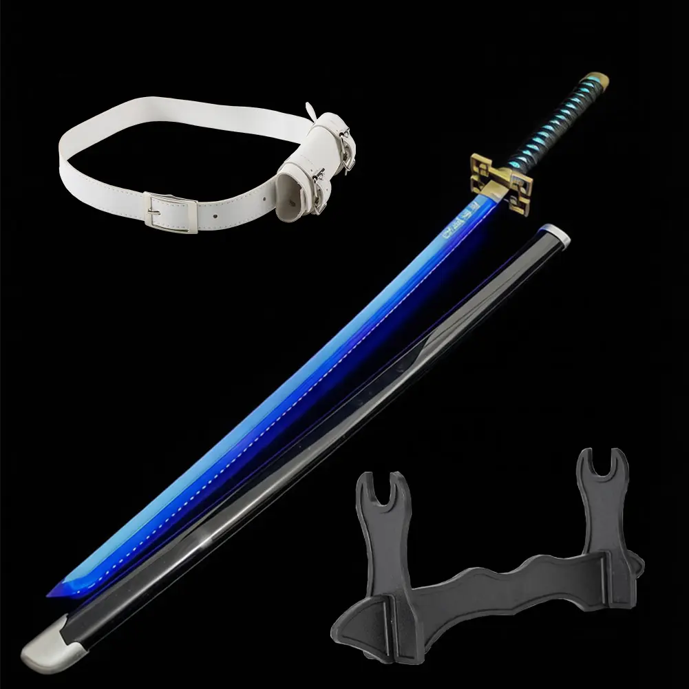 ELERVINO 41 Inches LED Light Demon Slayer Cosplay Sword Tokitou Muichirou blue Swords with White Belt & Holder Stand Display for Halloween Anime Role Playing Props Cosplay Collection Decoration Christmas Gift Birthday Decoration