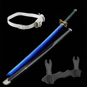 ELERVINO 41 Inches LED Light Demon Slayer Cosplay Sword Tokitou Muichirou blue Swords with White Belt & Holder Stand Display for Halloween Anime Role Playing Props Cosplay Collection Decoration Christmas Gift Birthday Decoration