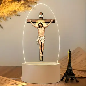 Jesus Cross Night Light LED Warm, USB Powered Religious Table Lamp, Elegant Christian Home Office Decor, Easter & Good Friday Decoration, Religious Supplies