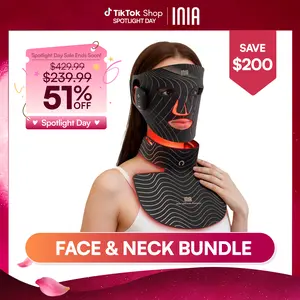 INIA GLOW Wireless Red Light Face & Neck & Chest Mask Bundle – 630nm & 850nm Red Light Therapy Mask Devices | Skincare Set for Lifting, Firming & Radiant Glow at Home, Rechargeable & Portable with 2-Year Warranty