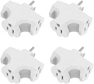 Three Plug Outlet Adapter, T-Shaped Adapter,Electric Outlet Extender, Sideways Plug Adapter, Heavy Duty Ground Power Tap, UL Listed, White (4PACK)