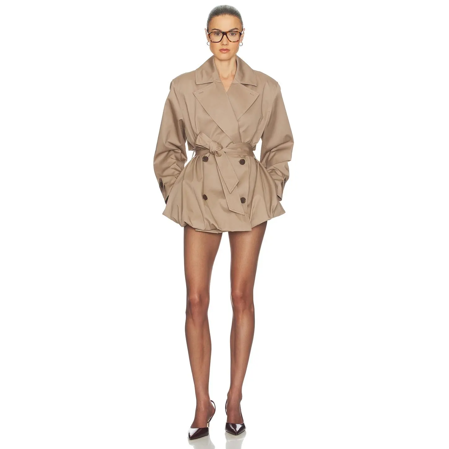 Helsa Short Bubble Hem Trench in Stone