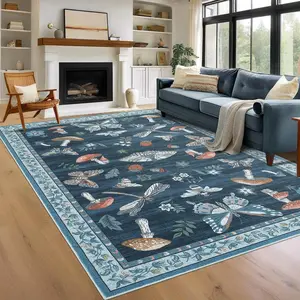 GARVEE Mushroom 8x10 Rug for Living Room and Bedroom, Non-Slip, Washable, Soft Low-Pile with Rubber Back, Stain Resistant, Foldable Large Carpet for Office, Nursery, Dining Room in Blue