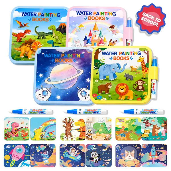 Mess-Free Magic Water Painting Book for Toddlers with Reusable Pen - Colorful, Fun Christmas/Birthday Transportation-Themed Quiet Time Educational Toy, Stress-Relief Sensory Activity for Kids Aged 2-6 (Mom-Approved)
