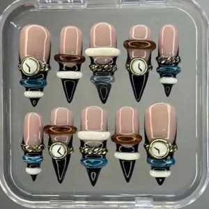 Clock Press On Nails 3D Ring Chain Ombre Leopard