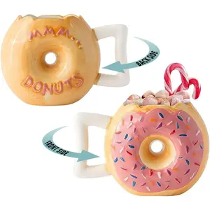 Ceramic Donut Mug - Delicious Pink Glaze Doughnut with Sprinkles - Funny "MMM... Donuts!" Quote - Best Cup for Coffee, Tea, Hot Chocolate and More - Large 14 Oz - Funny Coffee Mug Gift - Pink Comfify