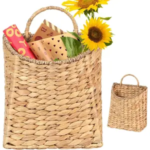 Woven Hyacinth Baskets, Wall Wicker Basket, Organizer Baskets, Flower Basket for Shelves,, Doors, Balconies, Front of,, Farmhouse, Home.
