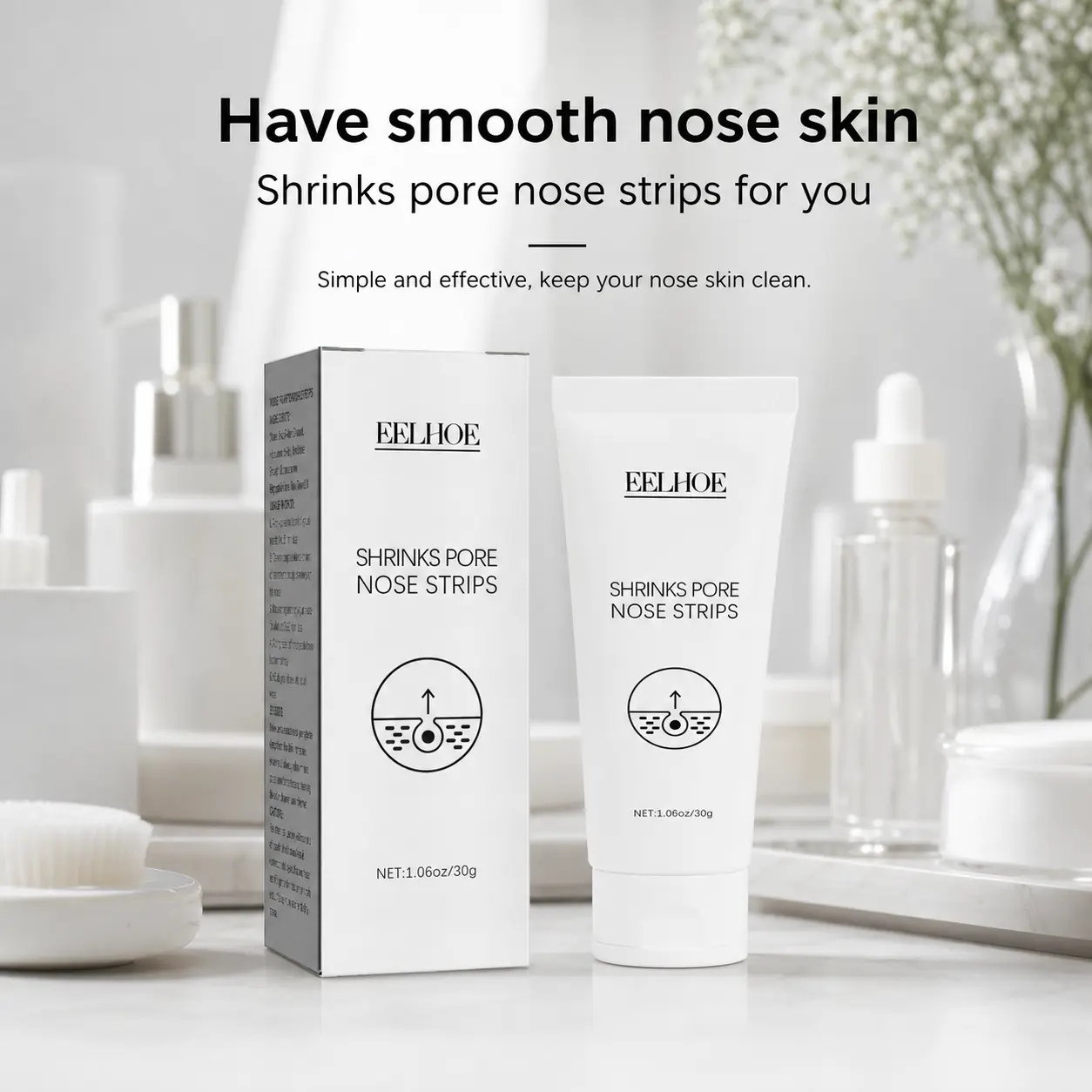 EELHOE Unisex Blackhead Remover Mask & Nose Pore Cleanser Set with Copper Peptide, Hyaluronic Acid Moisturizer Repair Cream, Oil Control, Fragrance Free for Acne Prone Skin, Facial Patch, Oily, Pore Control, Blackhead Fix, 30G, Anti-Aging, Brightening, Cl