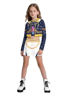 Descendants Cosplay Costume Set for Children, Long Sleeve Short Jacket with Gold Trim, Shorts Three-Piece