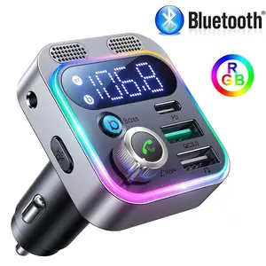 Bluetooth Audio Receiver, Wireless FM Transmitter with ambient lighting,  Car Bluetooth Audio Input Adapter, Wireless Bluetooth car fast charger with Type C and dual USB ports, Car Accessory - spring deals