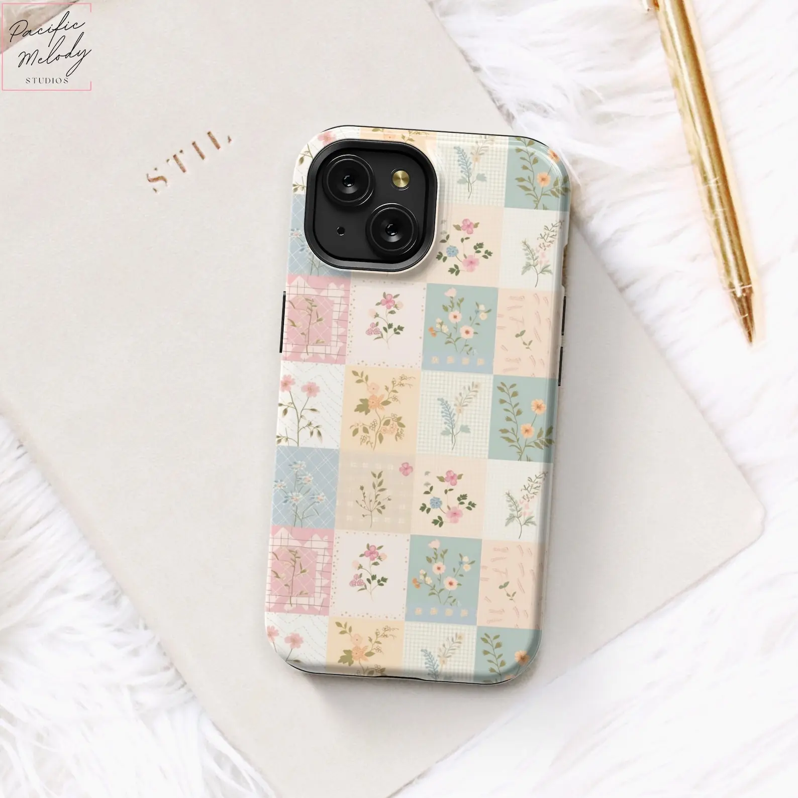 Coquette Patchwork Phone Case, Cottagecore Floral Phone Case  MagSafe/Tough Case: IP X–17 All Models, SS 21–25, SS Ultra 21–25
