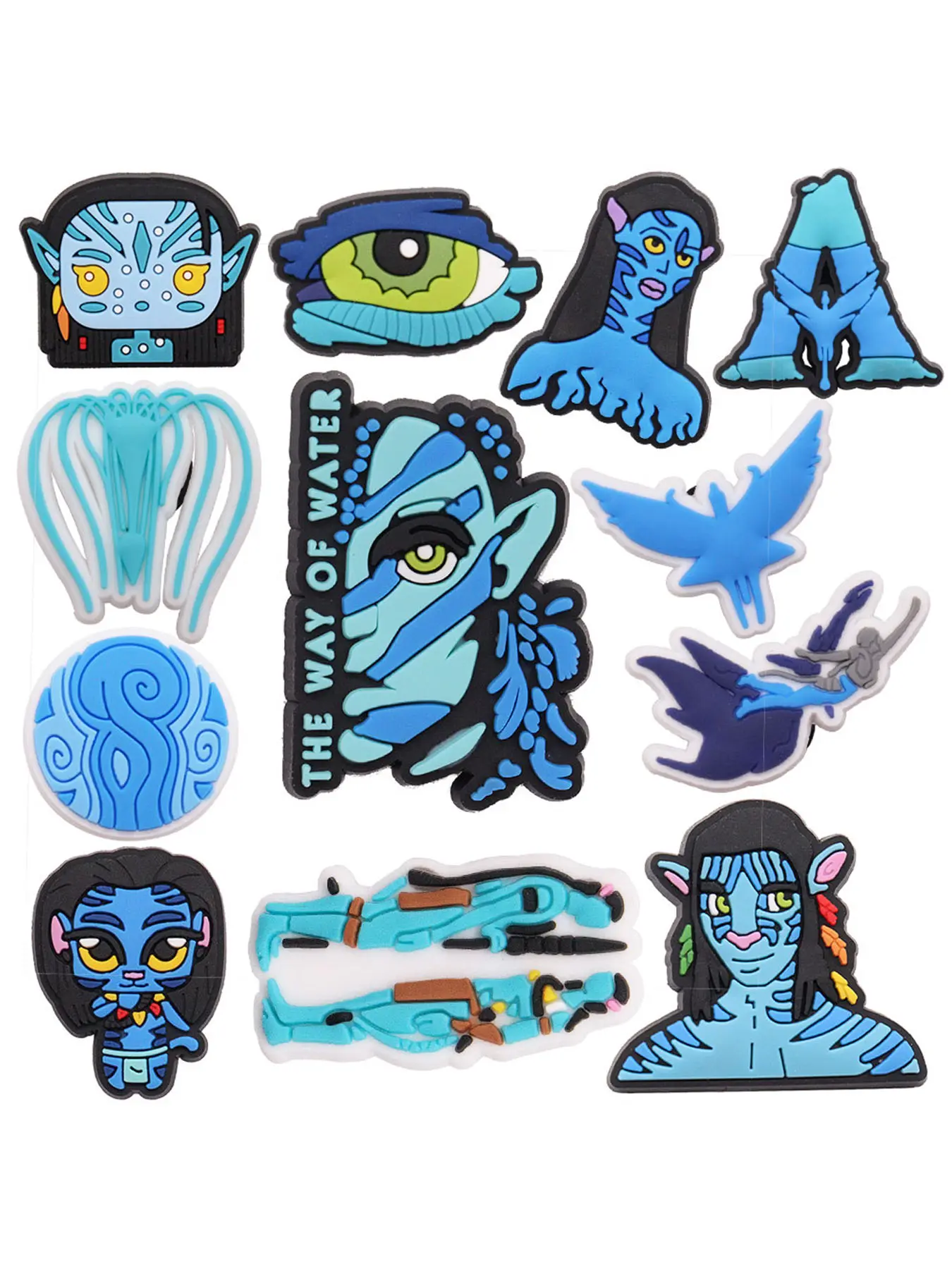 12pcs Anime Cartoon Pandora Blue Skin Elf Shoe Charms, Fashion Accessories for Boys and Girls, Avatar Party Gifts