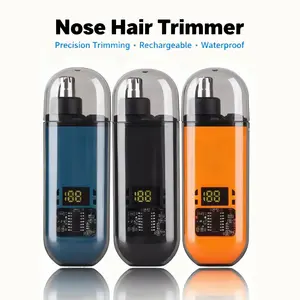Rechargeable Electric Nose Hair Trimmer with LED Display, Painless Nose, Eyebrow & Facial Hair Grooming Tool