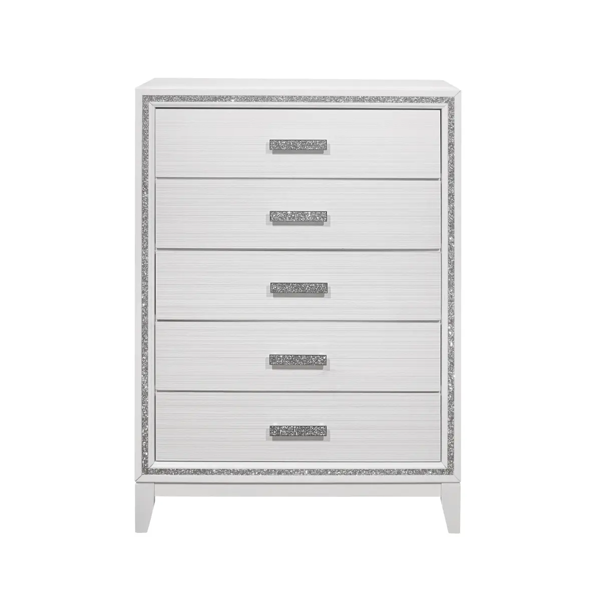 Almera Glitter White Chest of Drawers| Modern Bedroom Dresser with 5 Spacious Drawers, Glam Storage Cabinet for Clothes, Makeup & Accessories – Perfect for Bedroom, Closet, Apartment