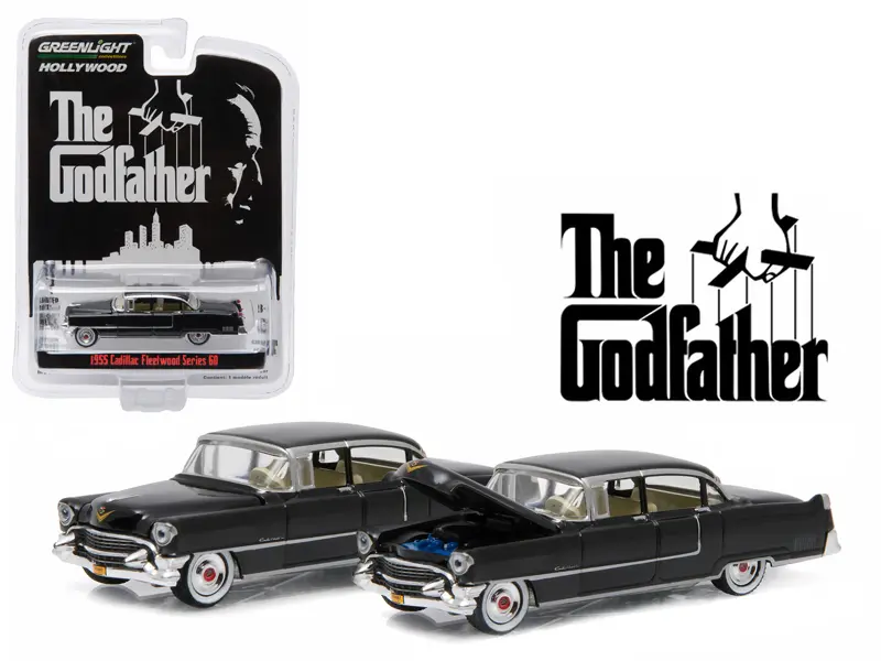 1955 Cadillac Fleetwood Series 60 Black "The Godfather" (1972) Movie 1/64 Diecast Model Car by Greenlight