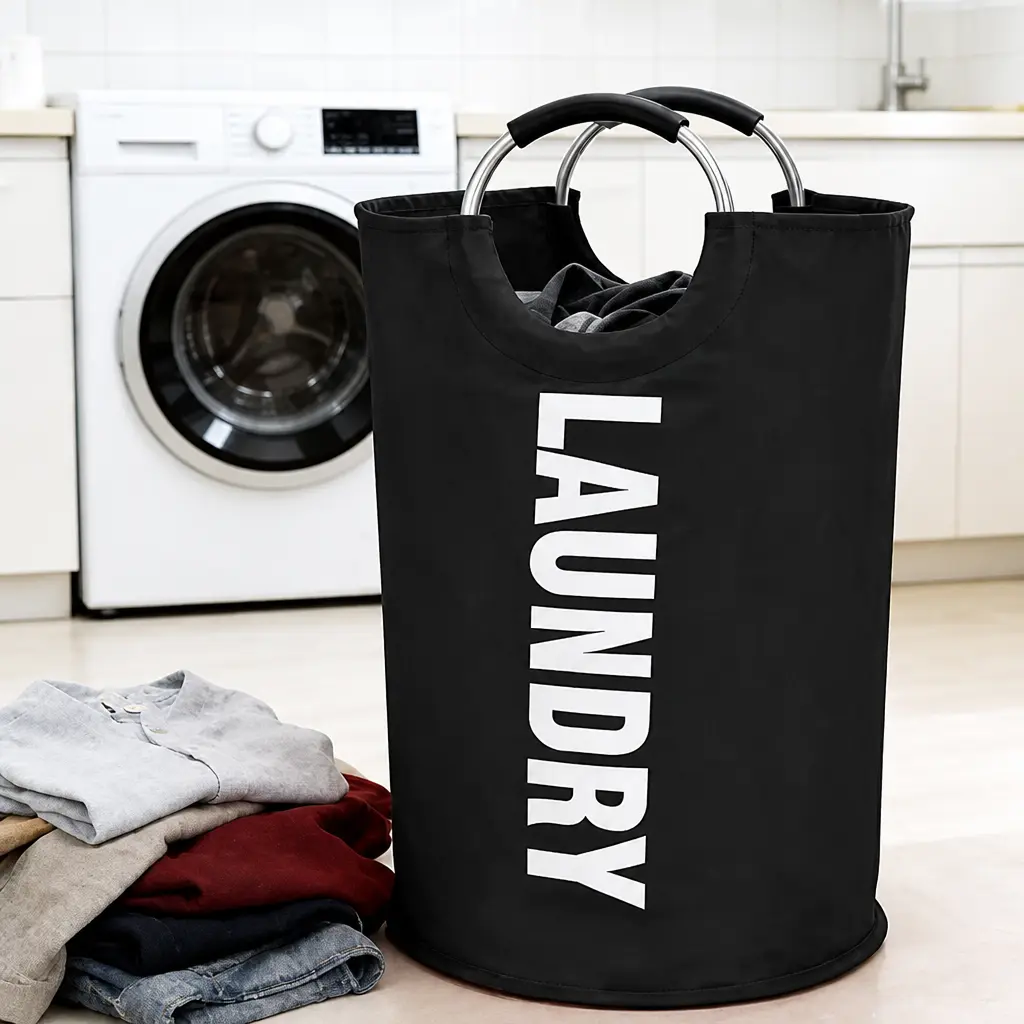 ''31 x 15 In'' Collapsible Waterproof Laundry Hamper with Carry Handle, for Indoor Bedroom Bathroom Use, Foldable Round Dirty Clothes Storage Basket, Moistureproof Fabric, Large Capacity Household Clothes Organizer