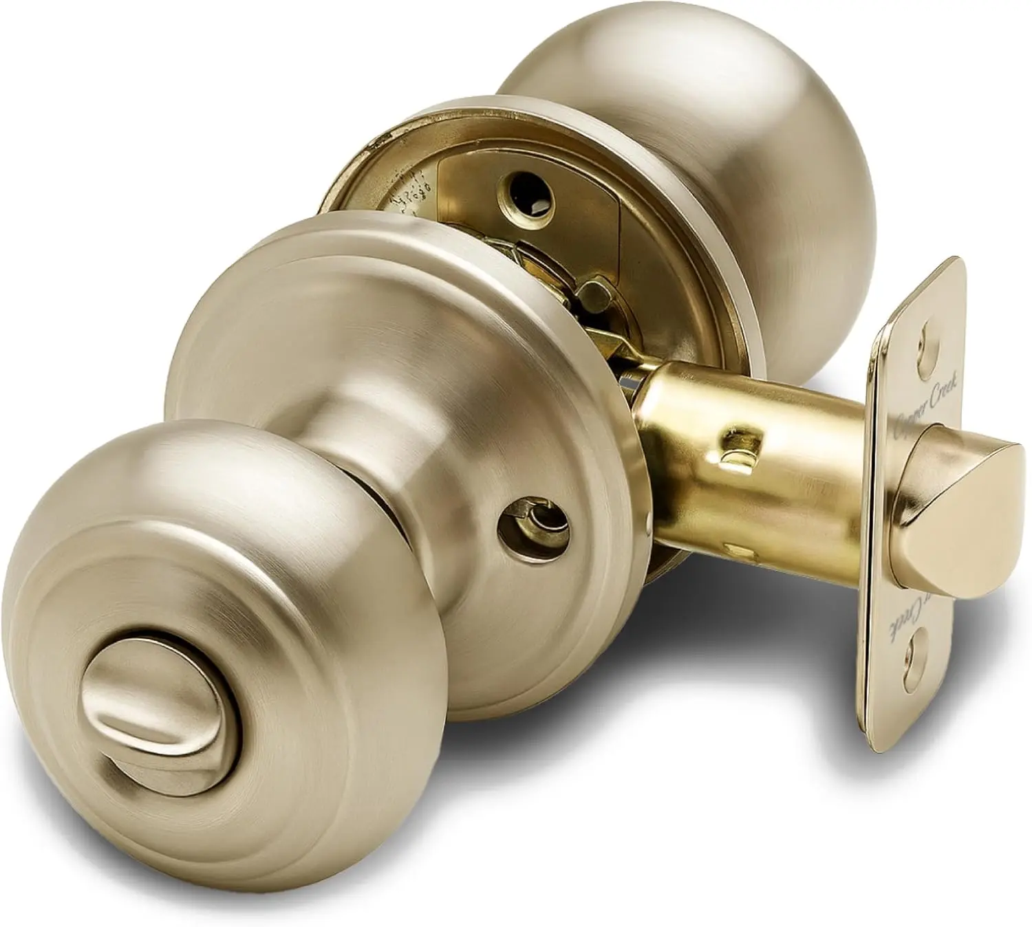 Copper Creek Colonial Privacy Door Knob - Polished Brass Finish, Round Handle, Standard Size, Compatible with Metal Surfaces