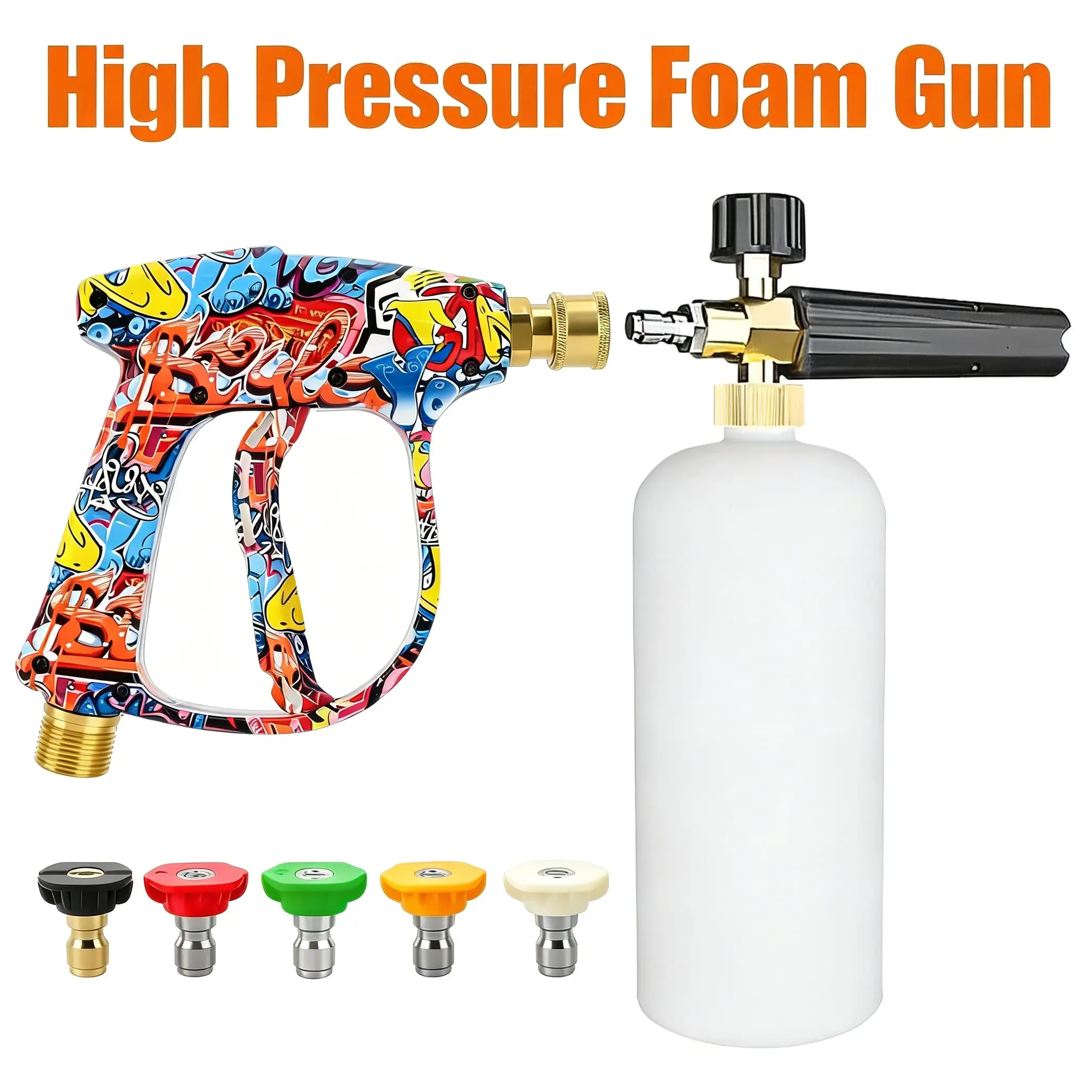 1L Graffiti Foam Cannon Kit - High Pressure Snow Foam Sprayer for Car Wash, 1/4′′Quick Connect Nozzle, Fits 22mm Internal Thread & 14mm Plug Core - Car Wash Cleaning Tool, Snow Foam Lance, Car Wash Equipment