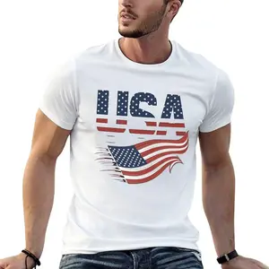 USA Flag Patriotic Graphic T-Shirt Fitted Short Sleeve Crew Neck American Pride Tee for Summer Everyday Wear & National Events Menswear Top Streetwear Tshirt