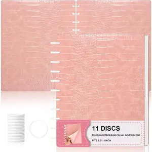 Pu Leather 8.5x11 In Discbound Notebook Cover And Disc Set Discbound Planner Cover With 11 count Expansion Discs Letter Size Disc Bound Notebook Accessories For Office(;No Inner Paper)