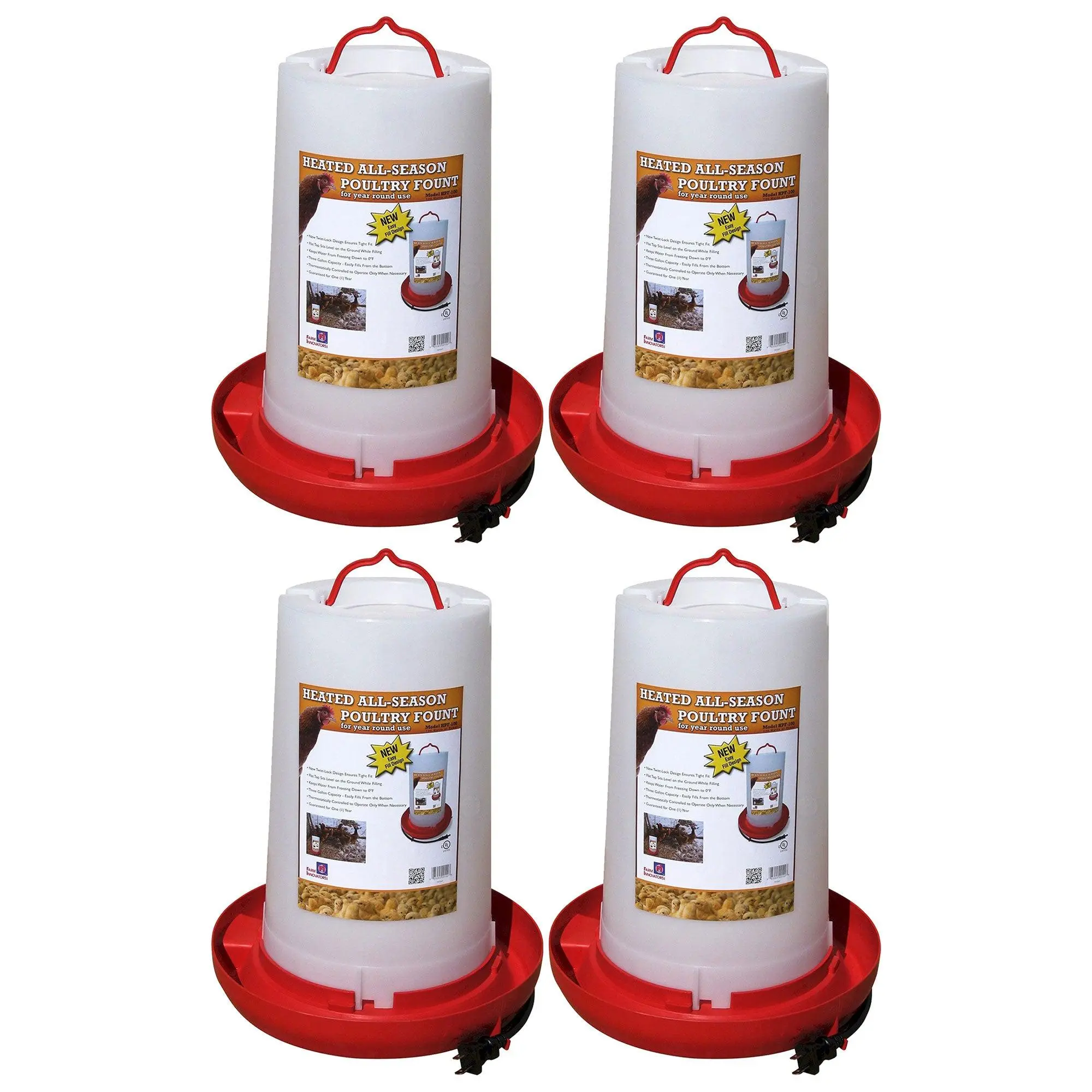Farm Innovators Heated Plastic Hanging Poultry Water Fountain, Red (4 Pack) Farm Innovators Heated Plastic Hanging Poultry Water Fountain, Red (4 Pack)