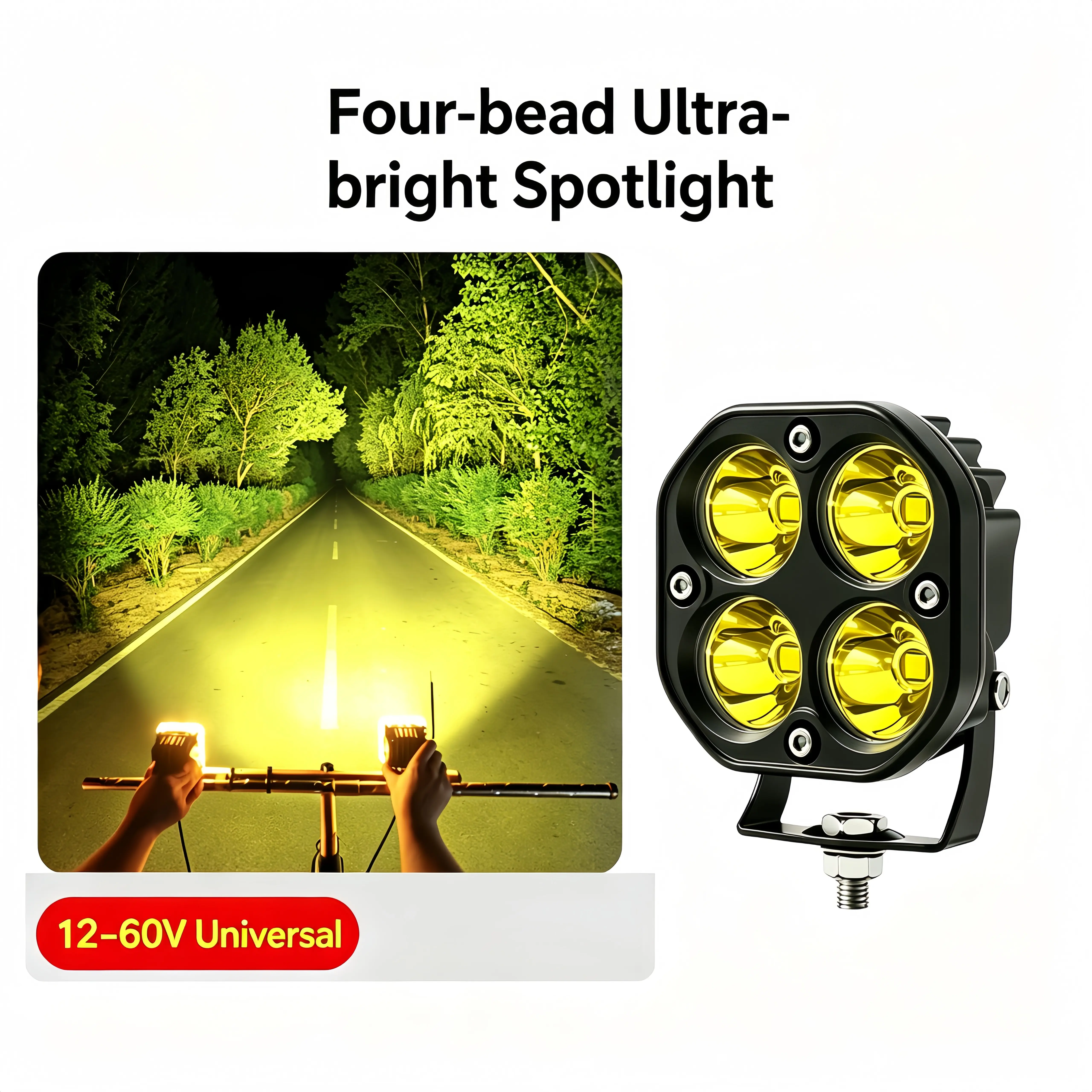 2PCS Yellow & White 4-LED Mini Cannon Fog Lights, Waterproof 12-60V Offroad Spotlights Car Accessories for Great Wall Poer (Cannon)/Motorcycle,heavy duty trucks,  boyfriend husband father, high adhesive sticker， license plate