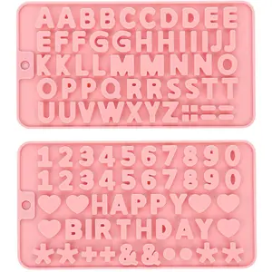 2 pcs Number Chocolate Molds and Letter Silicone Molds,Reusable Alphabet Candy Mould with Happy Birthday Cake Decorating Symbols, for Cake Cookies, Ice Cubes, Chocolate Resin ﻿