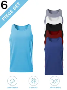 6 Piece Men's Tank Top, lightweight, quick-drying, breathable, moisture wicking, crew neck design, suitable for gym workout, Outdoorfun，running and outdoor activities. Vests