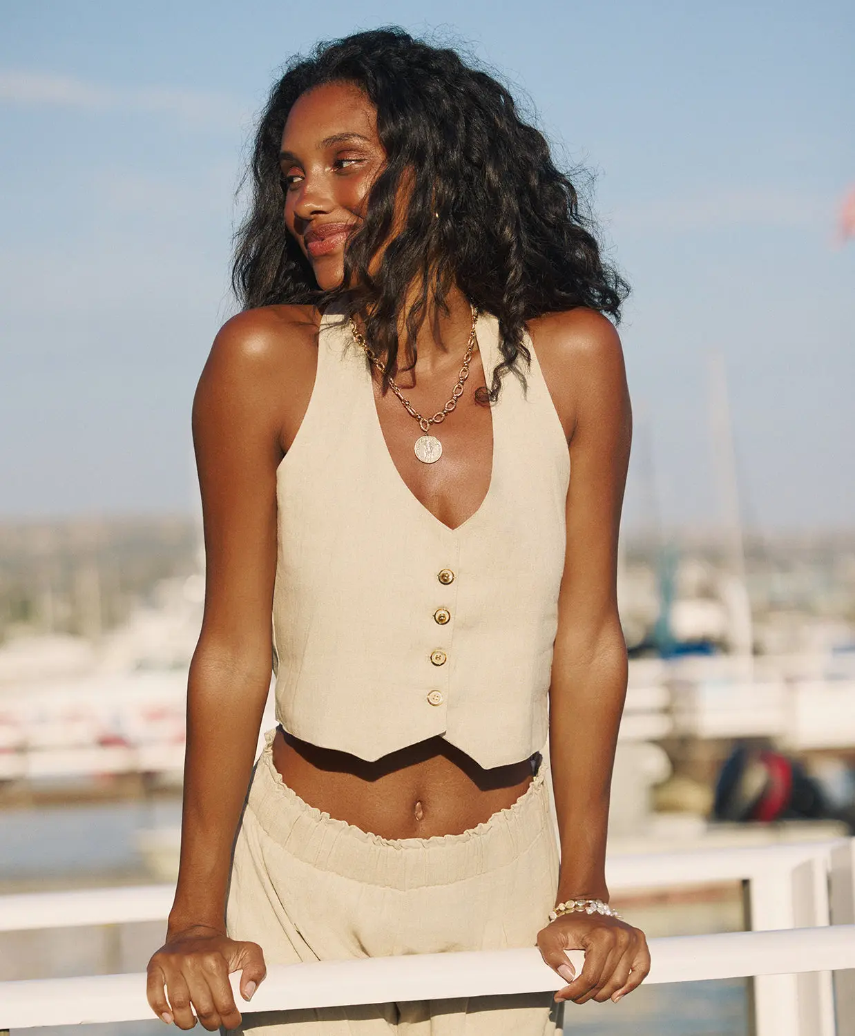 Tan Payton Linen Vest