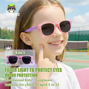 MAKRIZZ Pink Girls Polarized Sunglasses UV400, Medical-Grade Unbreakable, with Case & Strap for 5-12/KR622
