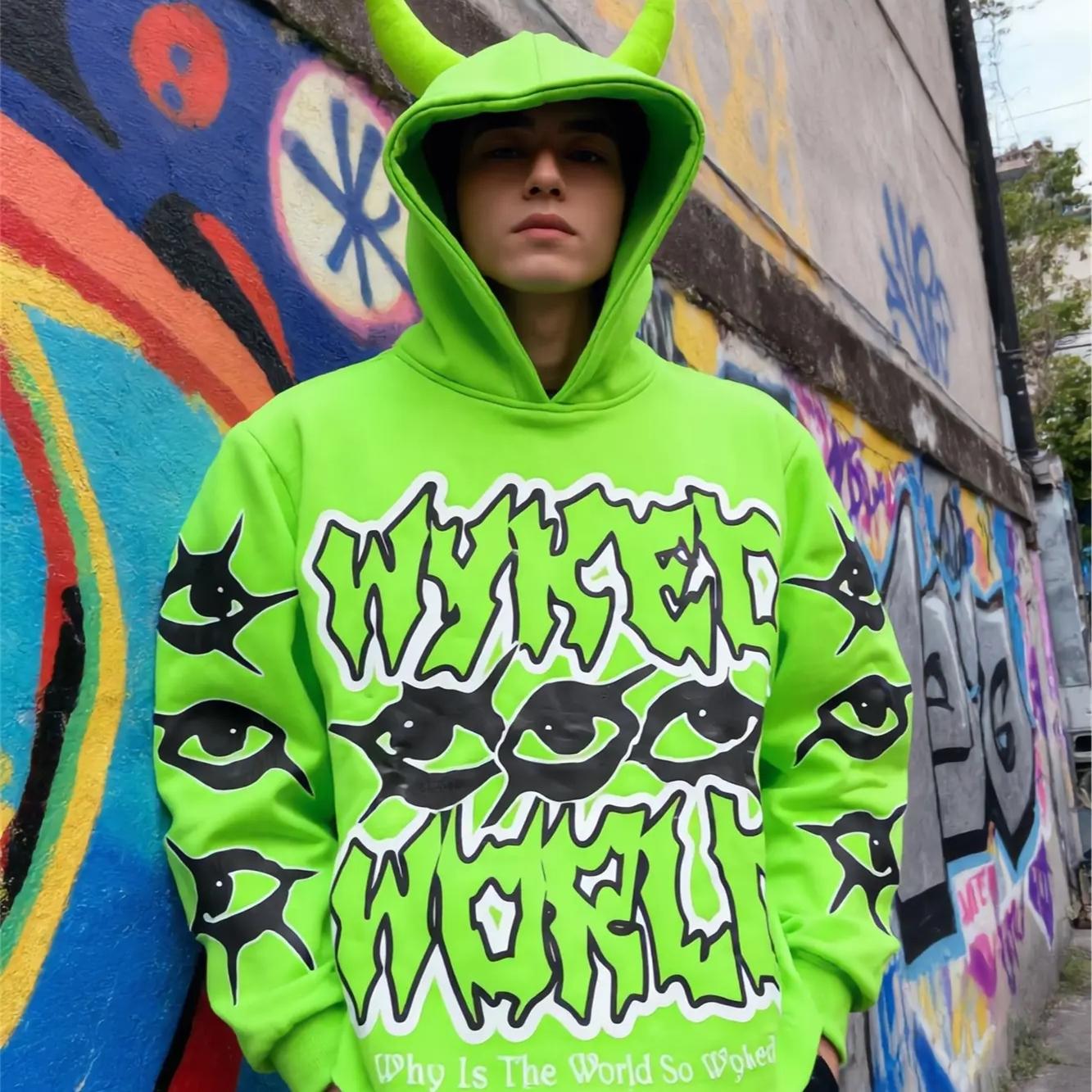 Men's Women's Baggy Horn Graphic Hoodie Unisex Harajuku Y2K Streetwear Pullover Fall Spring All Oversized Christmas Halloween Thanksgiving Day Menswear Sweatshirts Menswear Sweatshirts Tops Long Sleeve Long Sleeve Casual