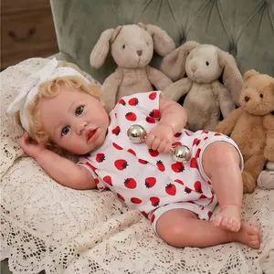 Baby Girl Strawberry Romper, Soft Vinyl Doll Reborn Baby 20inch Newborn Lifelike Bebe Girl Toddler Art Toy Christmas Gift For Kids 3+