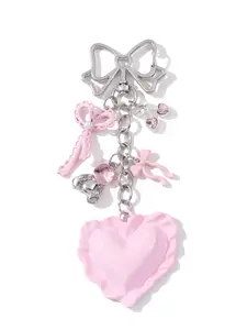 Y2K Heart Bow Crown Pearl Cherry Oil Alloy Keychain, Unique Cold Sweet Cool Style, Trendy Bag Charm, Memorial Gift for Friends and Family, Stylish Keychain, Trendy Cute Keychain