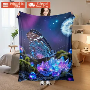 Butterfly and Dandelion Crystal Night Sky Blanket - Ultra Soft Flannel 280GSM, Machine Washable Anti-Pilling, Available in 4 Sizes (30x40 to 60x80inch ), Suitable for Sofa, Bed, Home Decoration - Natural Inspired Modern Design, Bed Blanket11