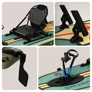 Snifur Inflatable Kayak with Pedal System, 12Ft Premium PVC Single Fishing Kayak, with Aluminum Seat, Rudder System, Motor Mounting Board, And Additions Included, Green And Camouflage