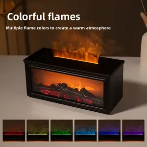 Vintage Fireplace Flame Aroma Diffuser Humidifier, 3D Simulated Flame Essential Oil Diffuser with Colorful Lights, Quiet Desktop Humidifier for Home