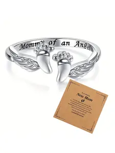 Baby Footprint Angel Wings Ring, Gift for Pregnant Moms, New Mom Jewelry, Cute Elegant Fashion, High Quality, Christmas Birthday Present, Daily Wear