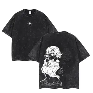 Shizuku Hunter X Hunter Anime Double Printed Vintage Washed Tee Unisex Oversize Heavyweight Cotton Tshirt for Anime Fans and Lovers Streetwear Summer