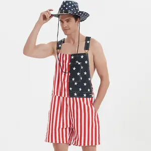OPDNBON Men's Adjustable Straps Printed Shorts Jumpsuit Work Coveralls  Cadets Style Bib Overalls