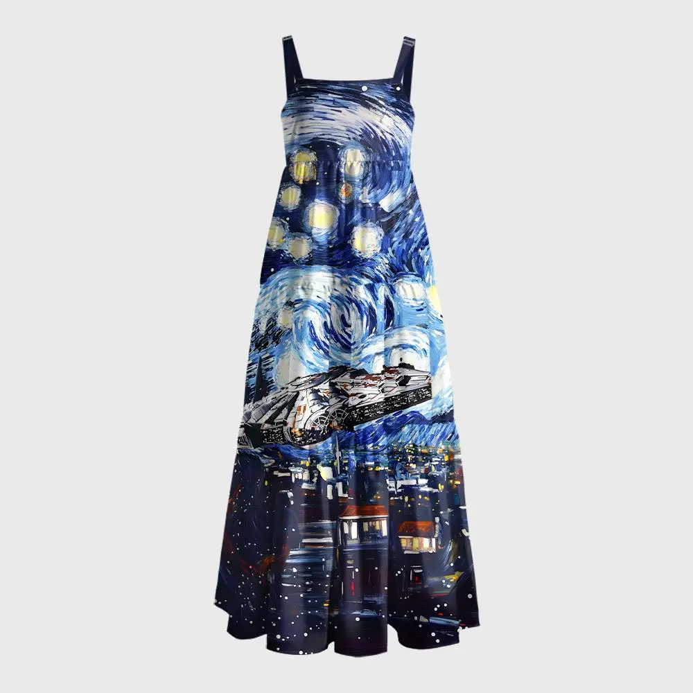 Starry Falcon Geek Tiered Cami Maxi Dress