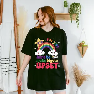 I'm Just Here To Make Bigots Upset LGBT Shirt, Rainbow Pride Tee, Trans Rights, LGBTQ Gift, Progress Pride Shirt Social Justice