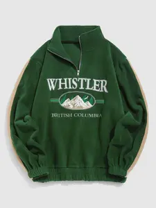 ZAFUL Letter Embroidery Contrast Patch Polar Fleece Sweatshirt, Casual Fall & Winter Wear, Soft Warm Fabric, Stylish Design