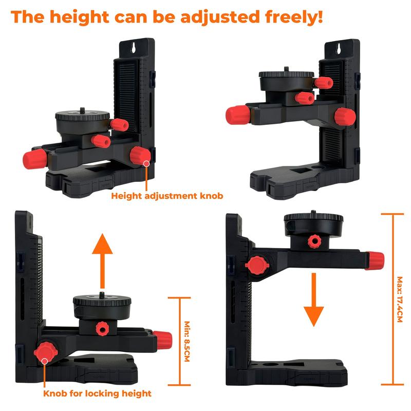 Multi-Functional L-Shaped Magnetic Level Bracket, 1/4" & 5/8" Male Threaded L-Shape Magnetic Pivoting Base for Wall & Ceiling Mounted, 360° Adjustable Support, Height Adjustment