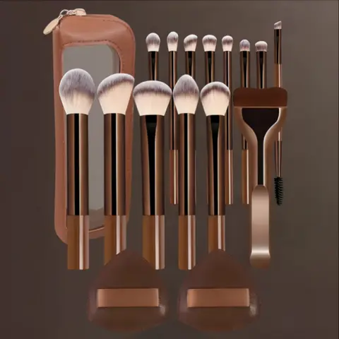 Women's 14pcs Professional Beauty Brush Set - Cosmetics Brush with Metal Frame, Storage Bag, Full-Face Tools for Eyeshadow, Foundation, Blush - Gift Sets for Women