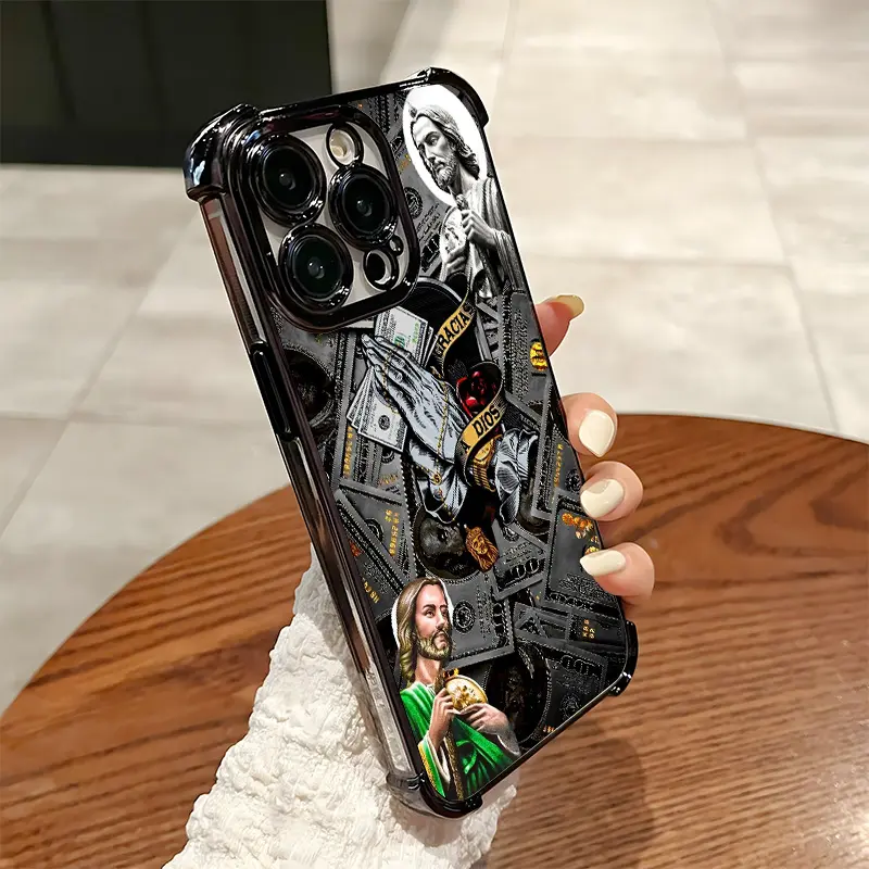 St. Jude Pattern Phone Case for iPhone 15 Promax, 17, 16 Pro, 14 Plus, 13, 12, 11 Electroplated four corner Shockproof phone cases
