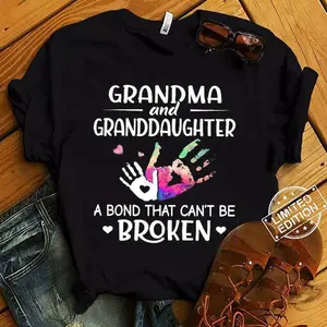 Grandma And Granddaughter T-shirt A Bond Cant Be Broken Galaxy Grandma T-shirt Collar Cotton Top Womenswear Tshirt Streetwear Summer Round Neck Crewneck Casual