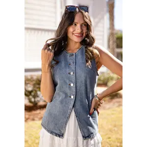 Women's Simply Styled Denim Button Vest